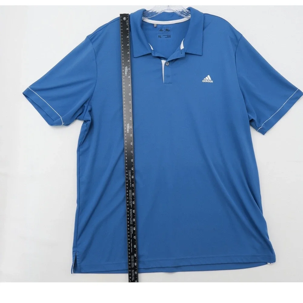 Adidas Golf Mens XL Blue Short‎ Sleeve Performance Polo Shirt 3-Stripe Back
